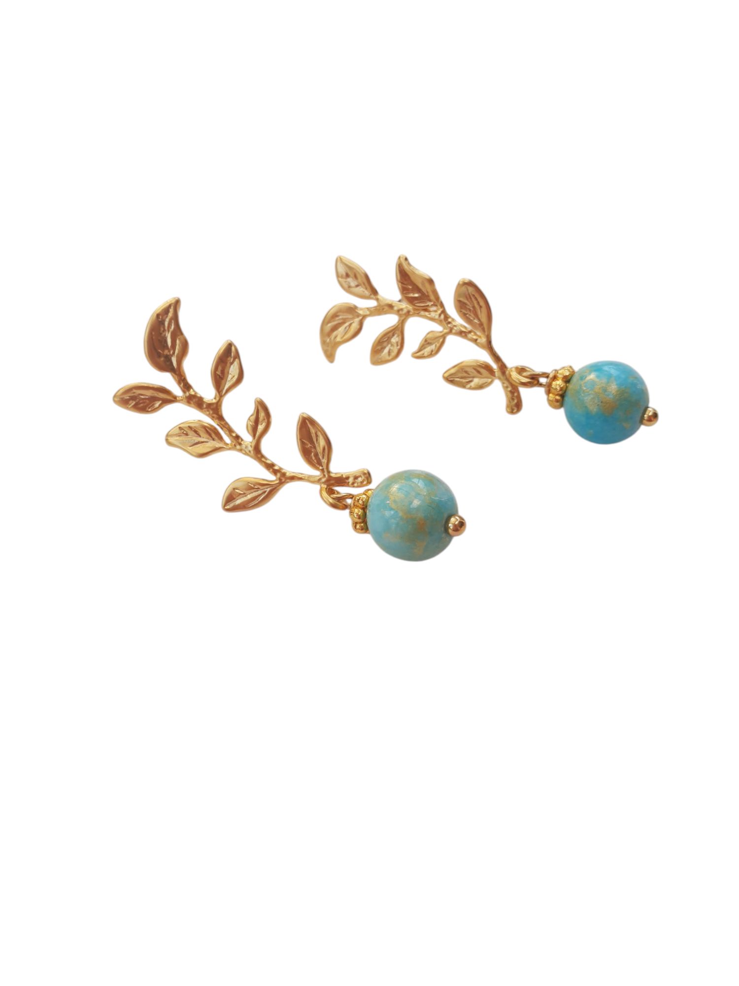 Turquoise Jade Earrings On Golden Laurel