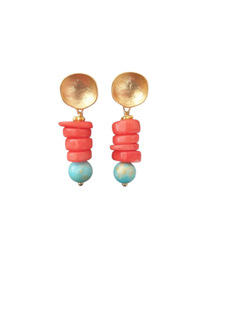 Coral and Jade Studs