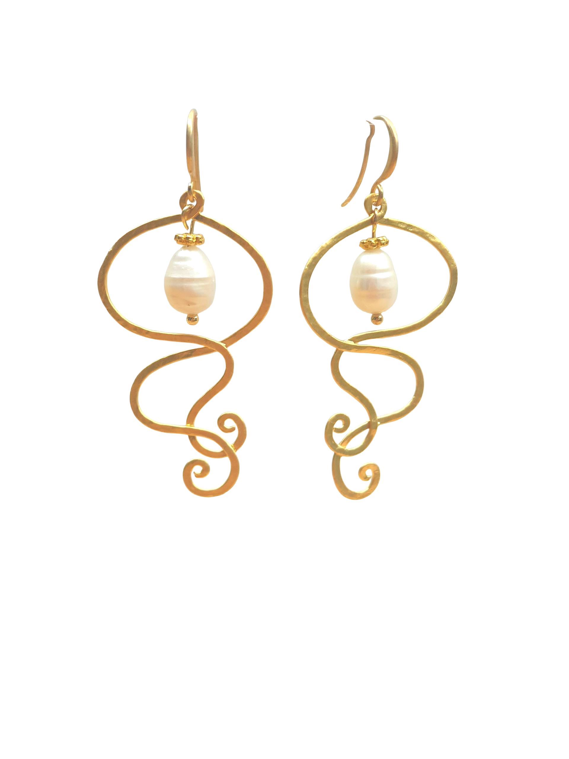 Golden Swirl Pearl Earrings