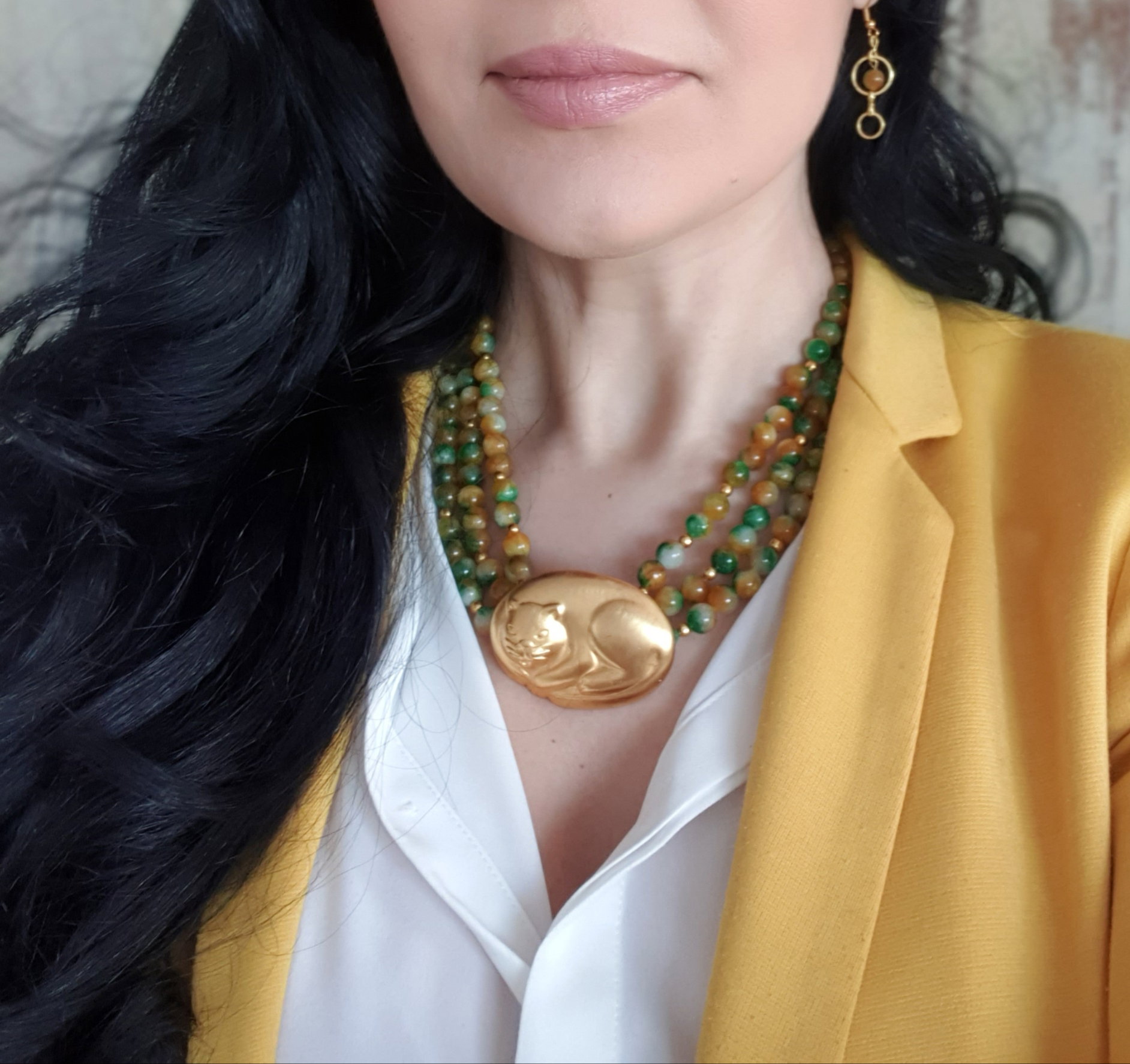 Watermelon jade with repurposed vintage brooch