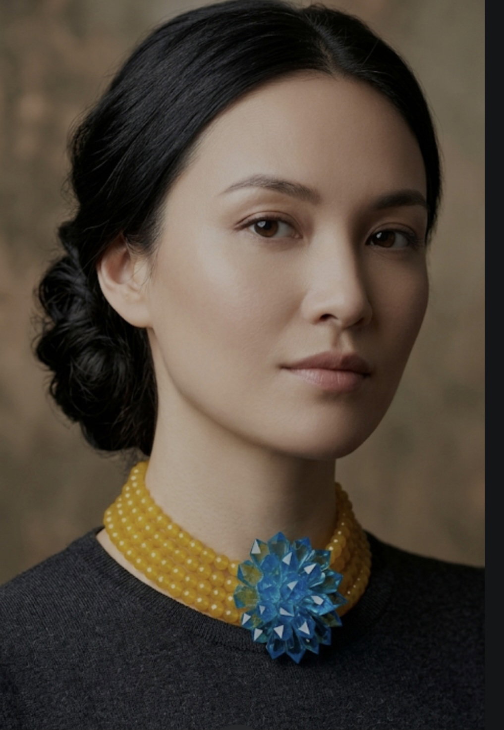 Yellow jade with unique vintage brooch