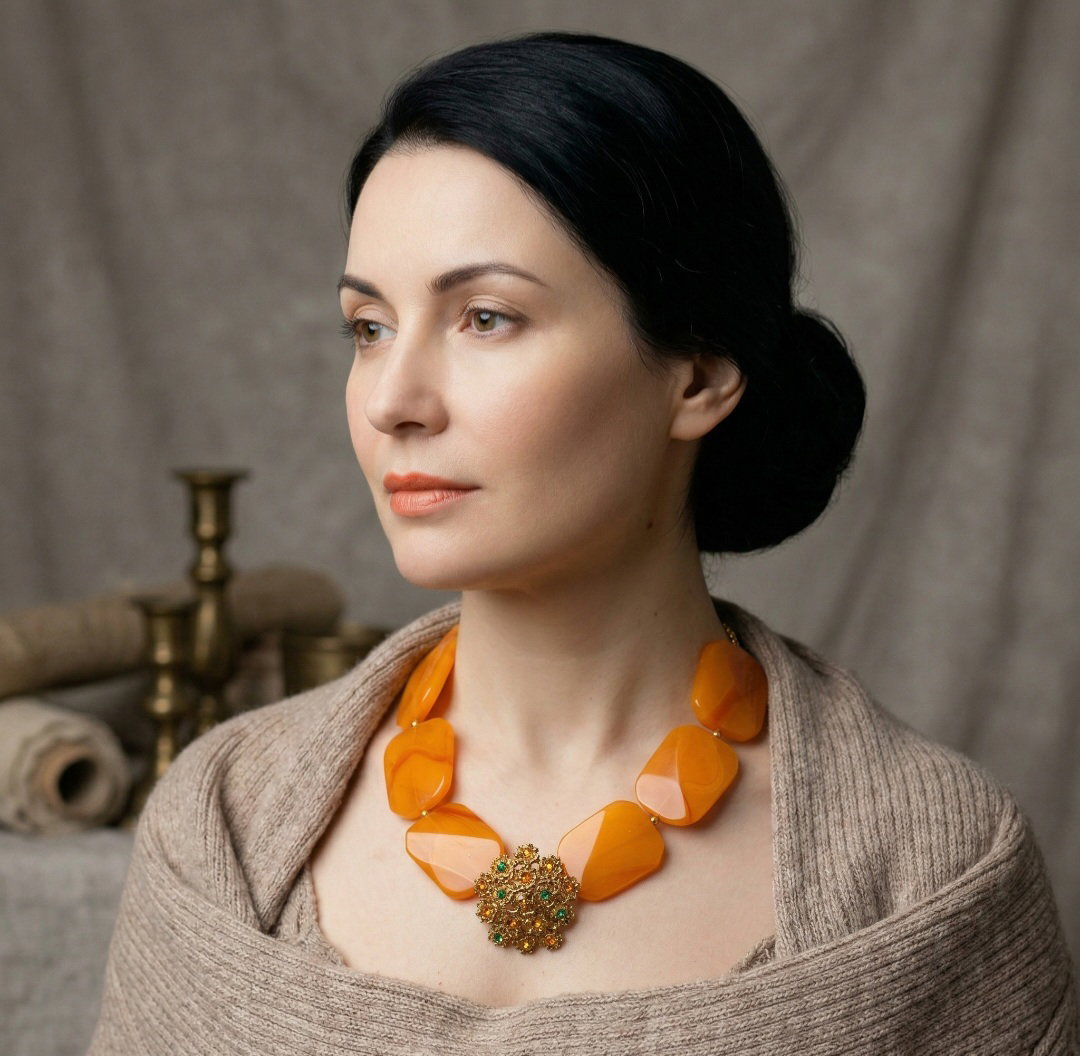 Statement necklace with repurposed vintage brooch