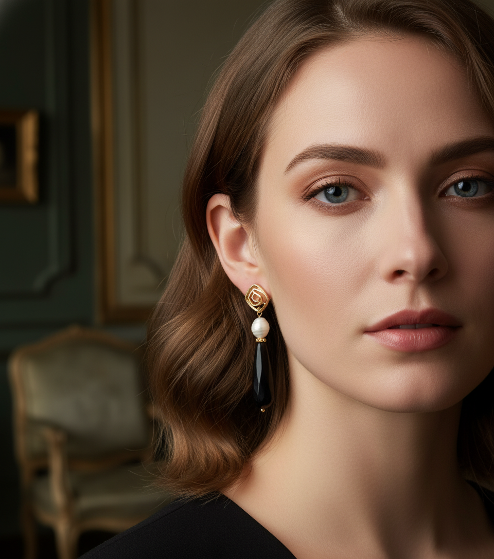 Agate and pearl earrings