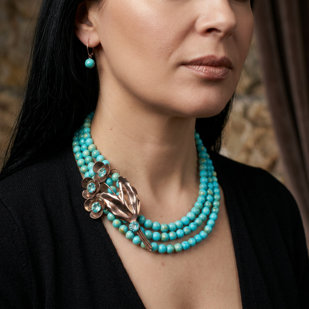 Jade necklace with repurposed vintage brooch