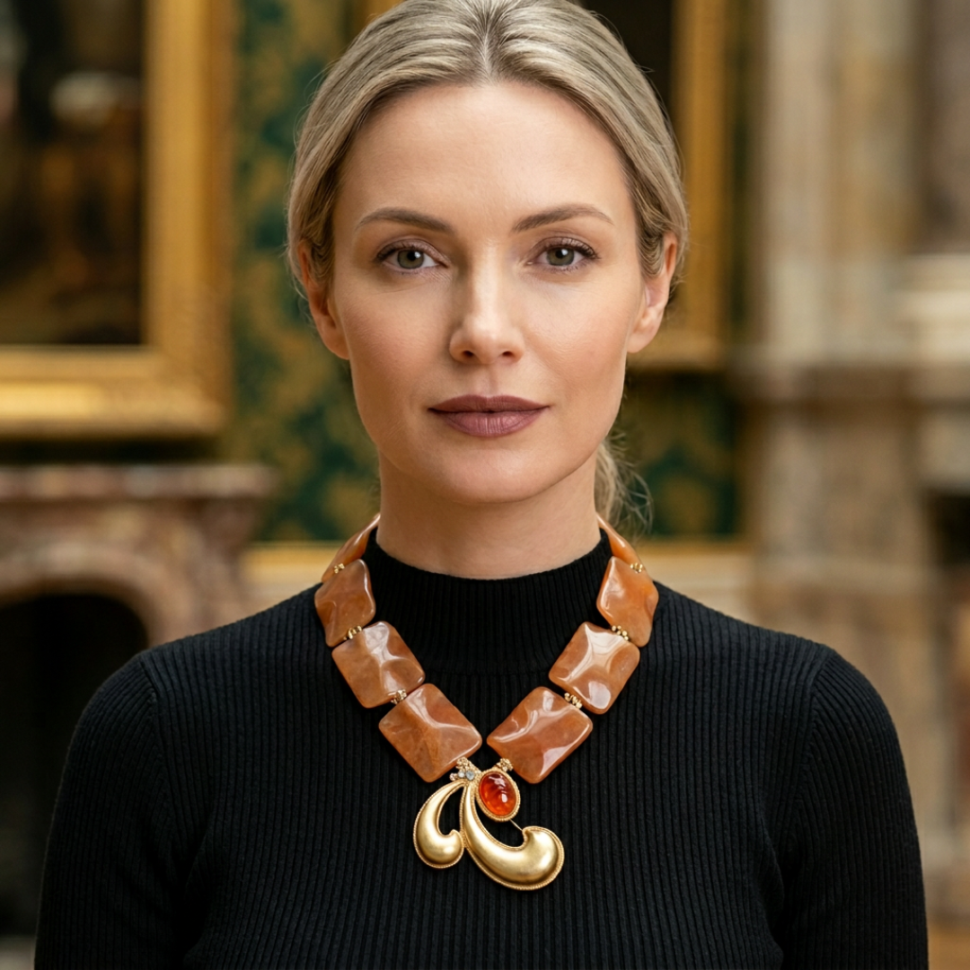 Glass necklace with repurposed brooch