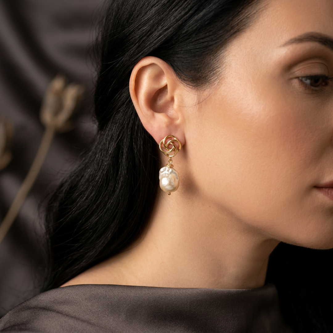 Baroque pearls on gold-plated pinwheel