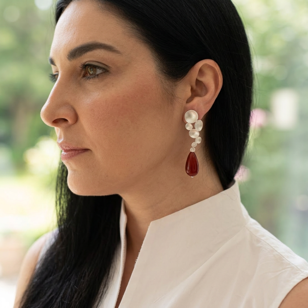 Teardrop jade silver-plated earrings