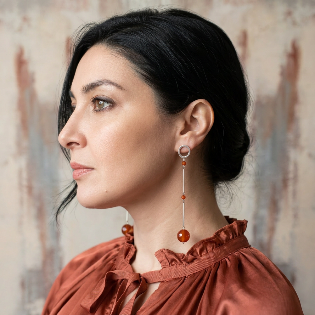 Carnelian and agate silver earrings