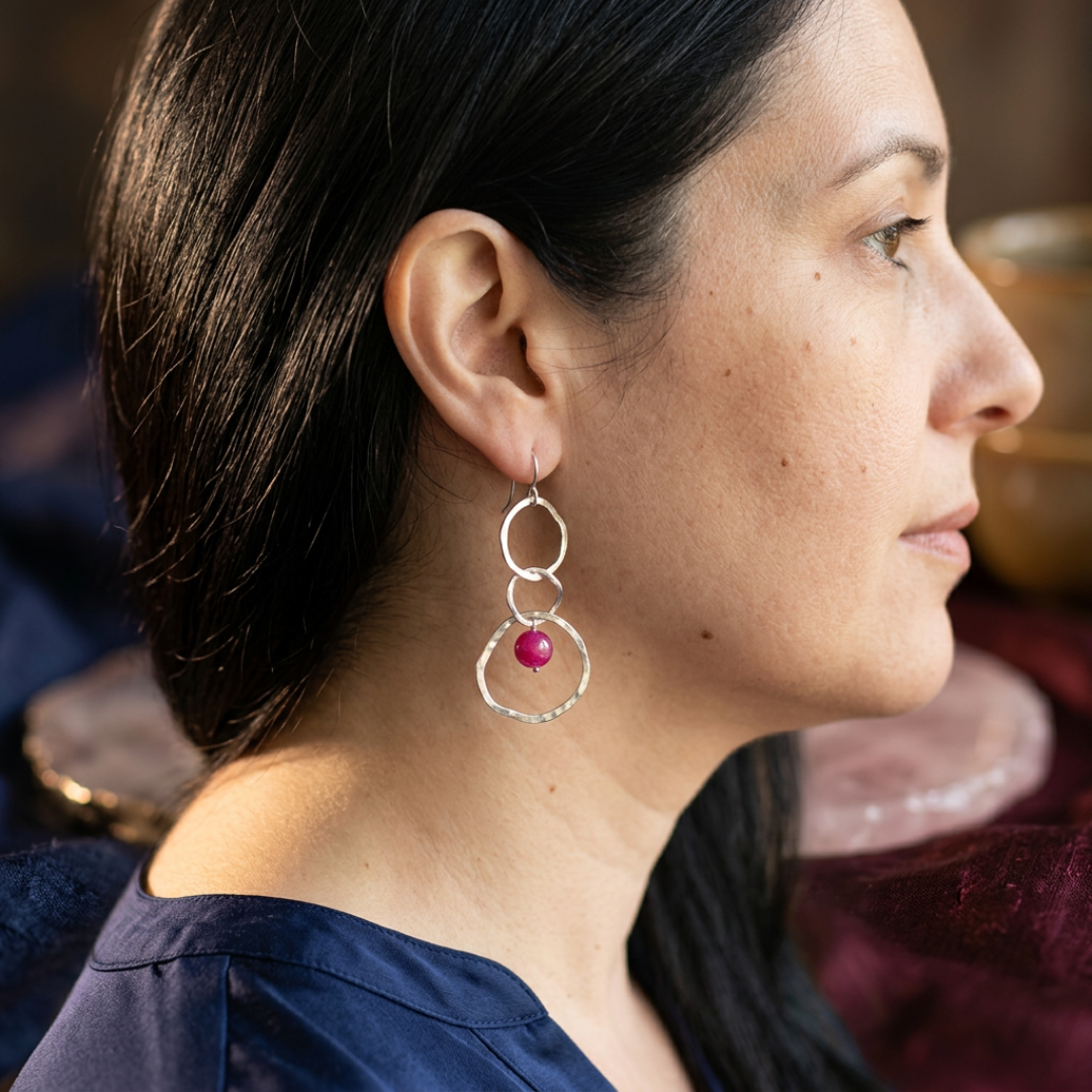 Silver-plated earrings with pink jade