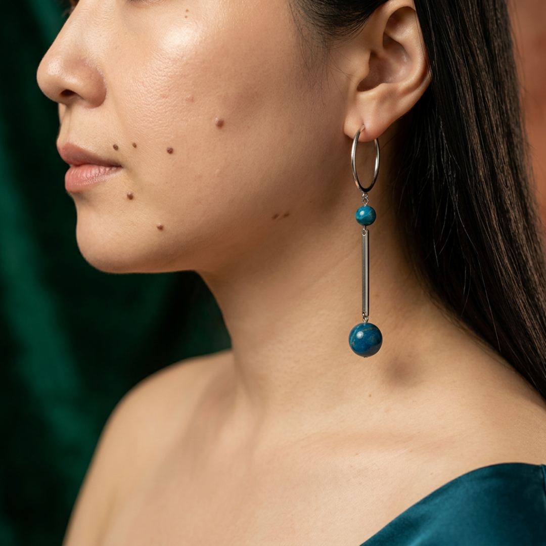 Blue agate silver earrings