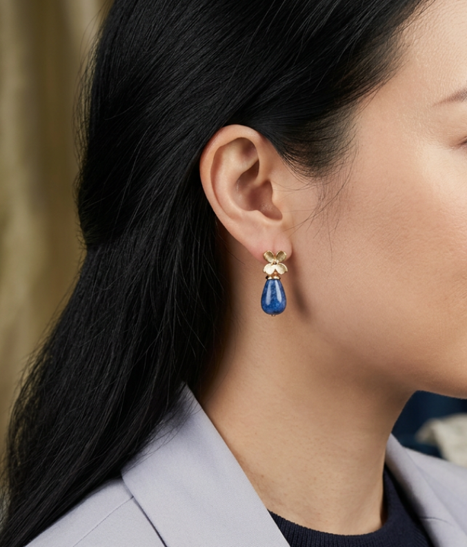 Agate on gold plated flower earrings