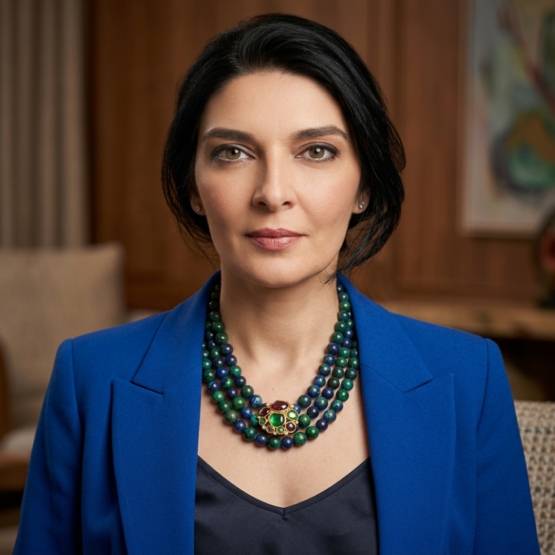 Chrysocholla necklace with vintage brooch