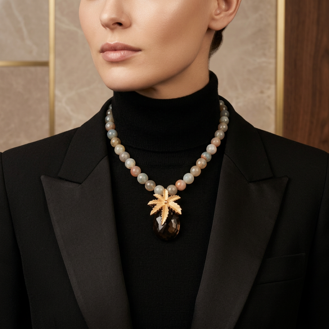 Agate necklace with Sarah Coventry vintage brooch