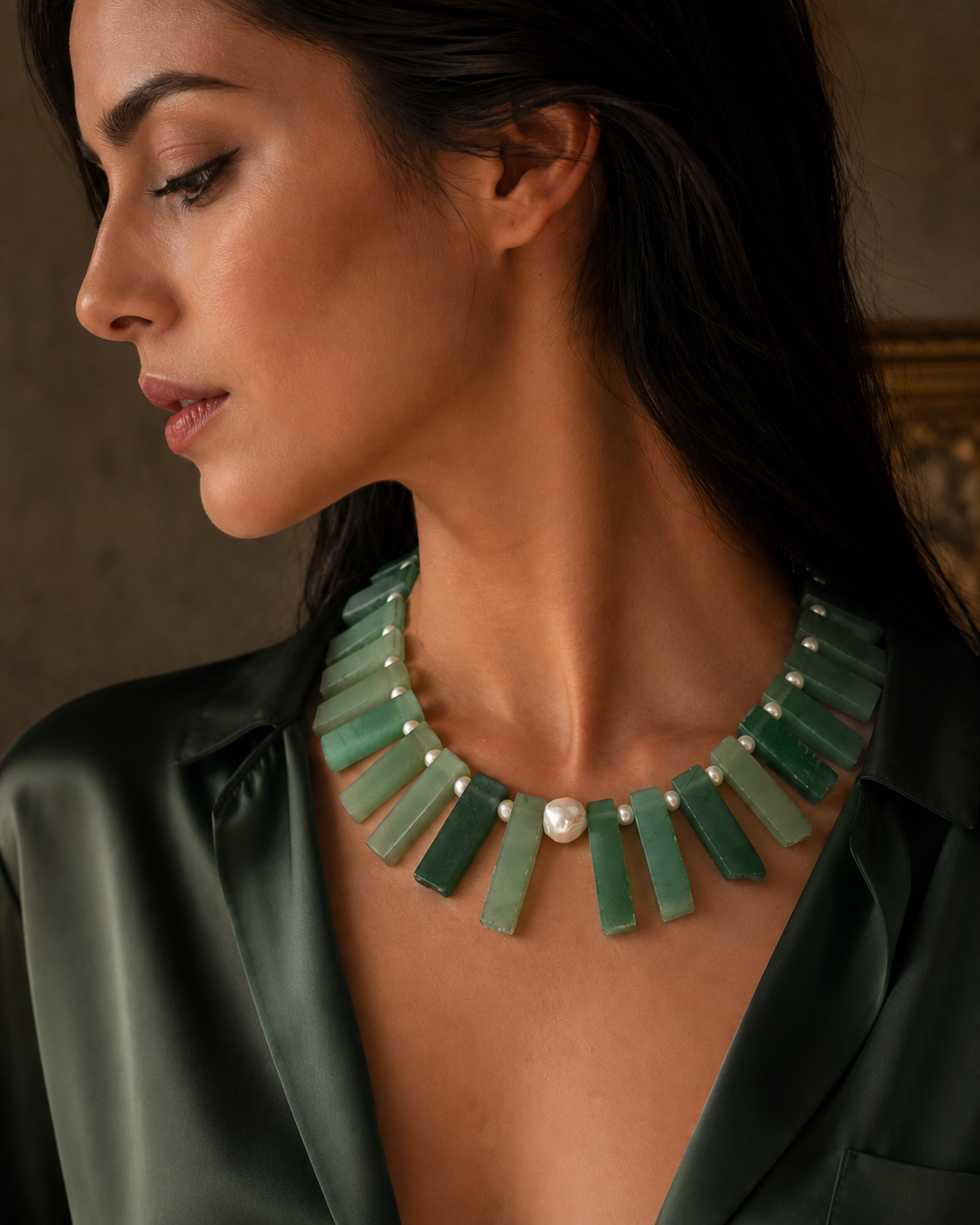 Aventurine & Freshwater Pearl Statement Necklace