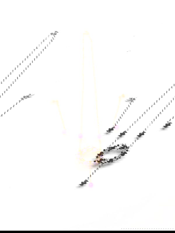 Garnet beads and antique crystal brooch necklace