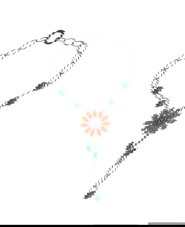 Black chain necklace with jade and vintage brooch