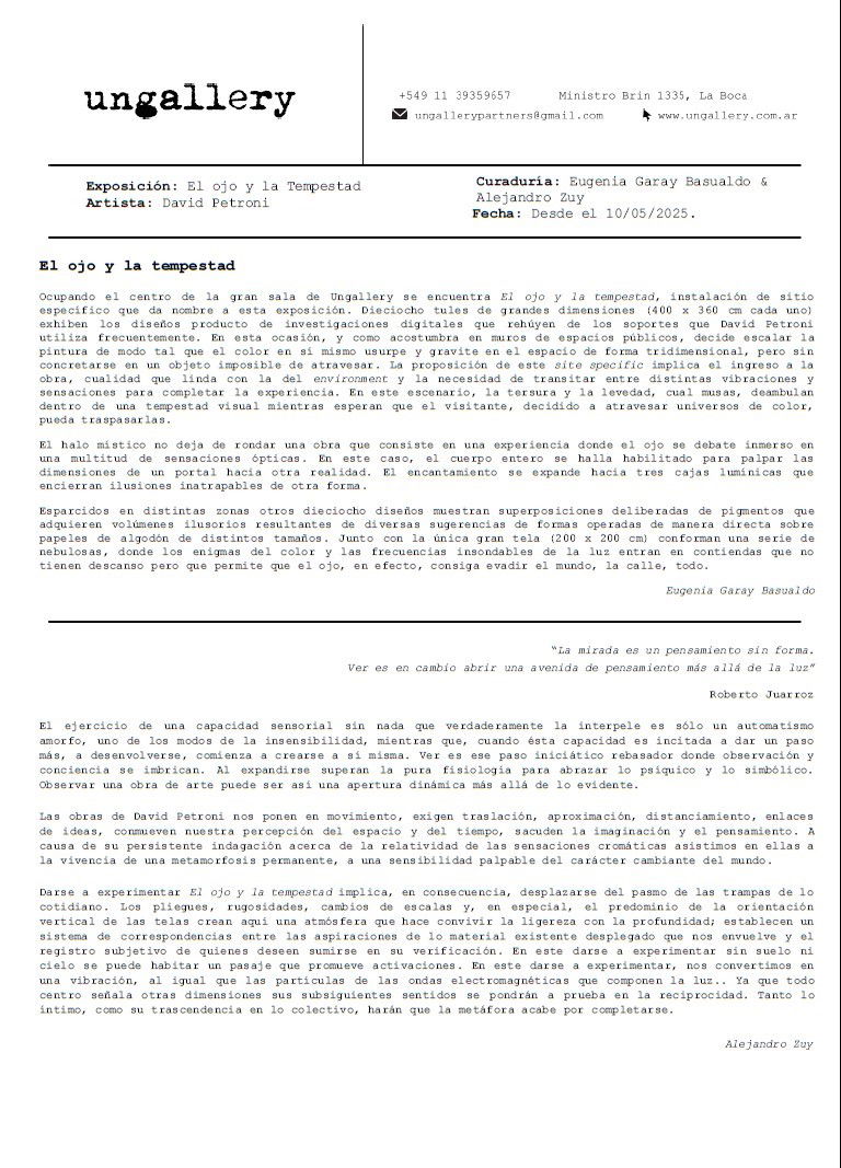 EL OJO Y LA TEMPESTAD, UNGALLERY 2025