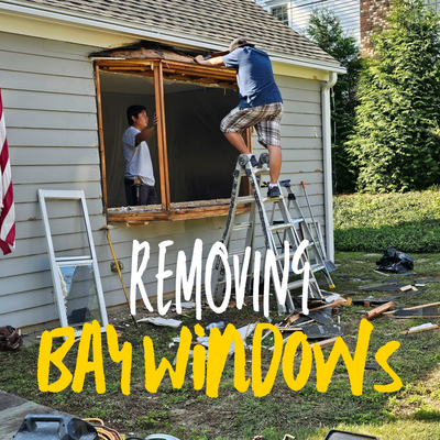 Getting rid of bay window, installing 3 new regular double hung windows. Darien CT.