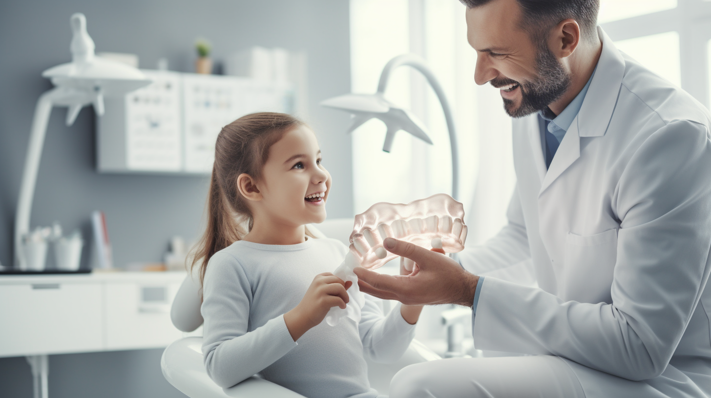 A happy little girl smiling at her dentist