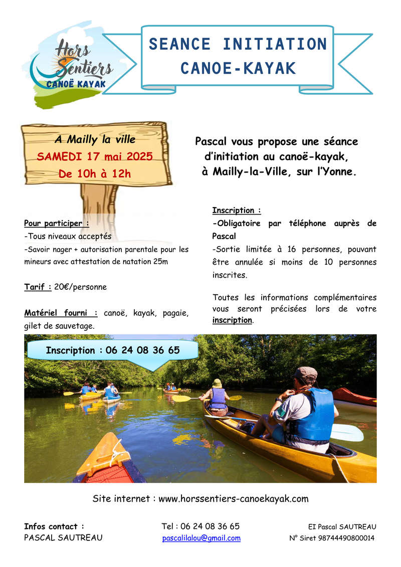 Samedi 17 mai de 10h à 12h - Initiation au canoë-kayak