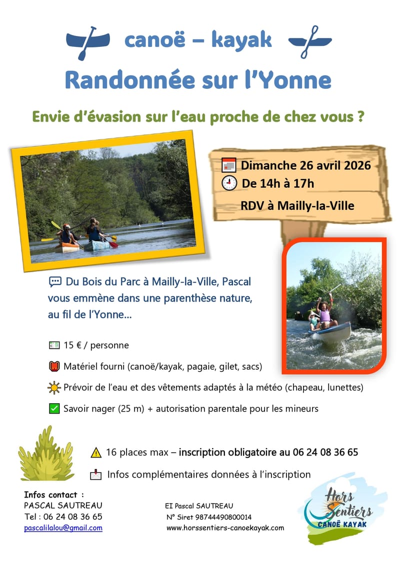 Dimanche 26 avril de 14h à 17h - Promenade sur l'Yonne