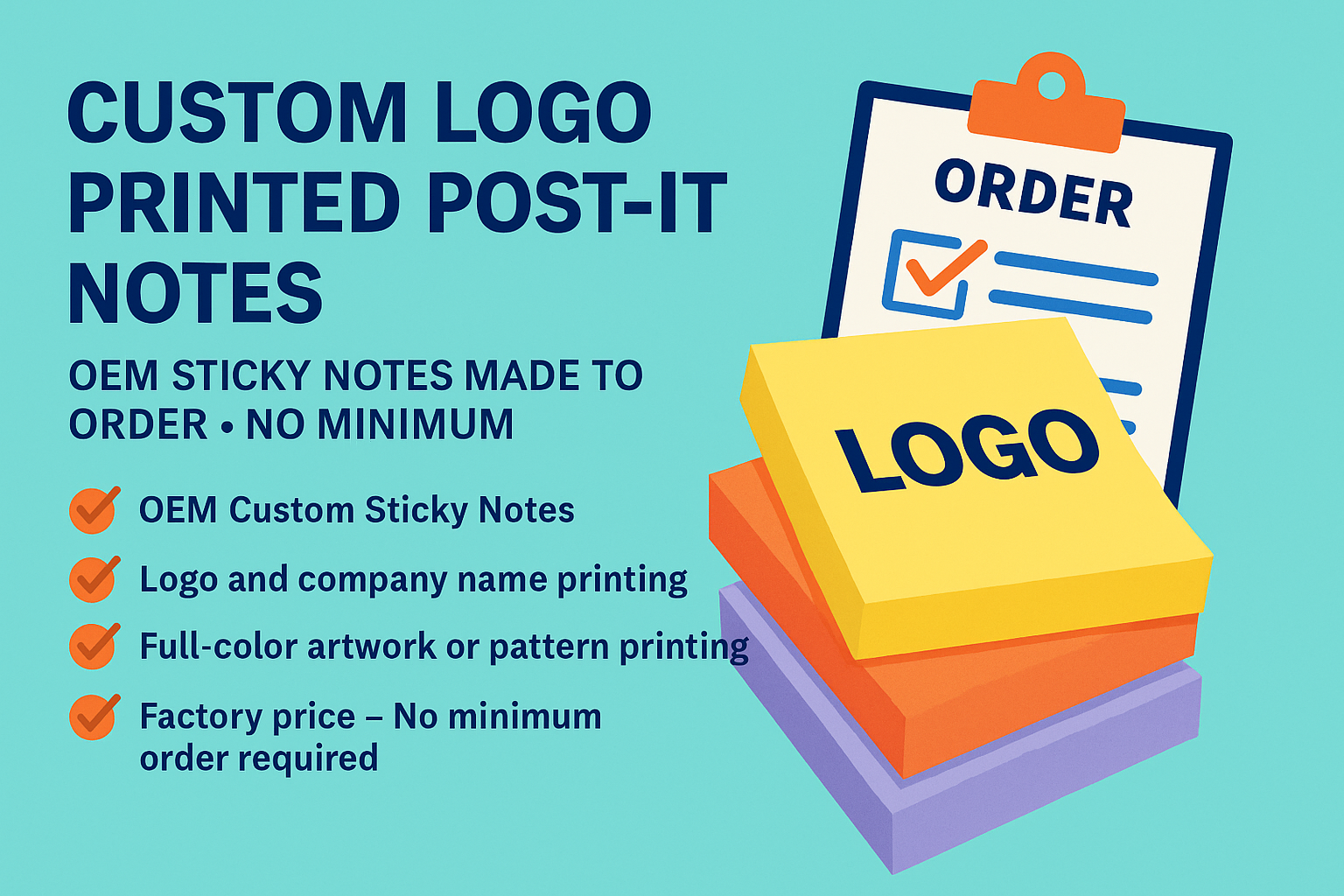 รับทำโพสอิทพิมพ์โลโก้ Post It พรีเมี่ยม สั่งผลิตกระดาษโน้ตกาวในตัวตามแบบ พร้อมสกรีนข้อความ ชื่อบริษัท OEM Sticky Notes Logo Printing Full-color Artwork ขายราคาส่งจากโรงงาน
