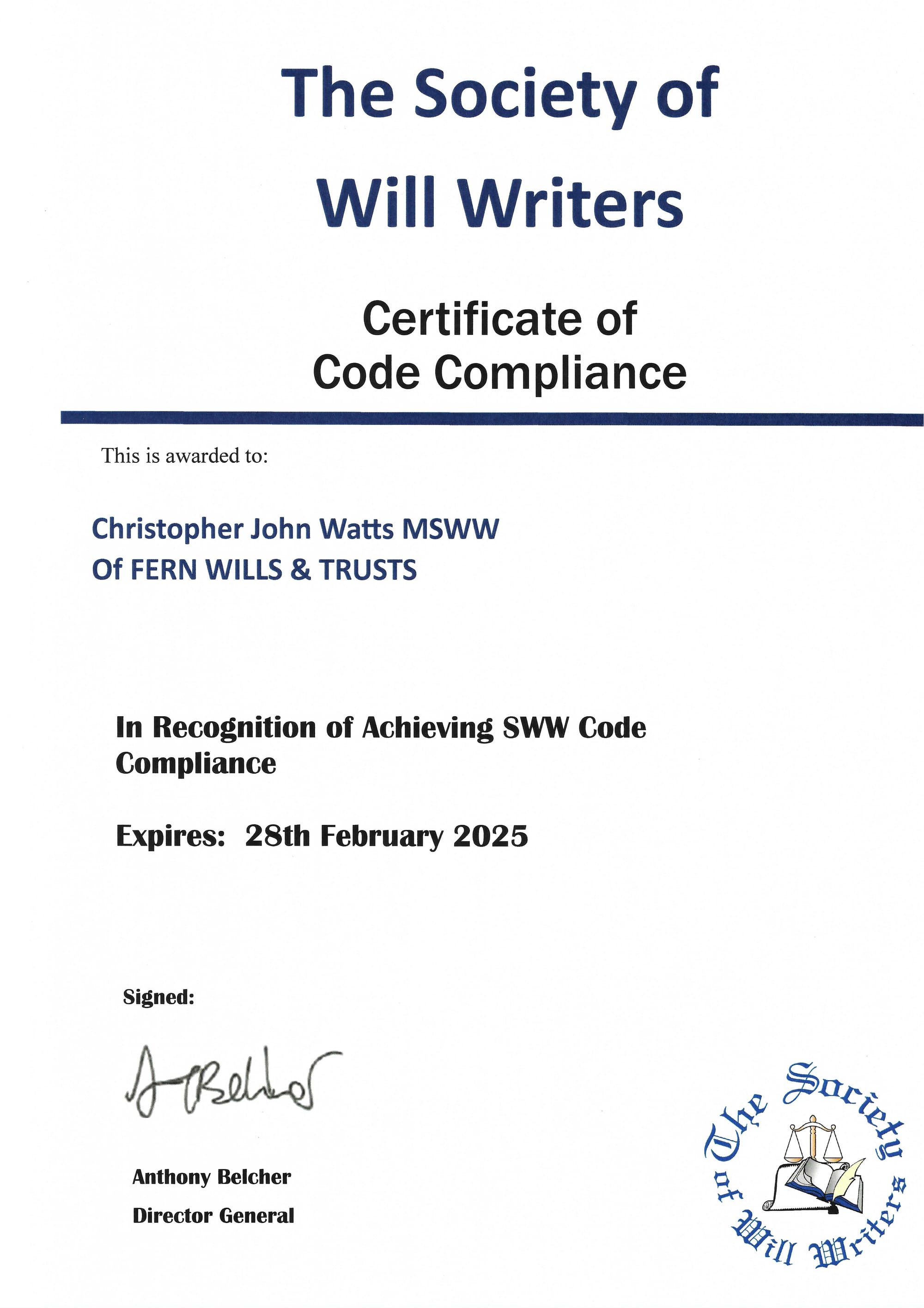 The Society of Will Writers Code of Practice