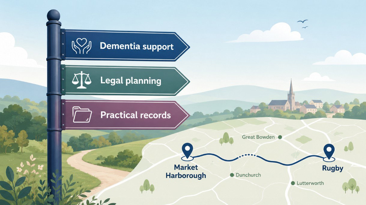 Where can families find dementia support in Market Harborough, Rugby and nearby areas?