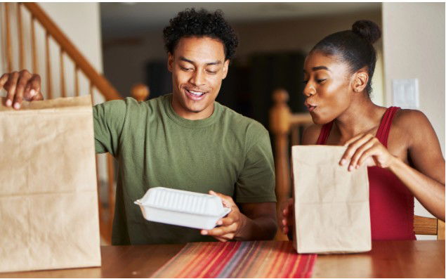 Couple with take away food