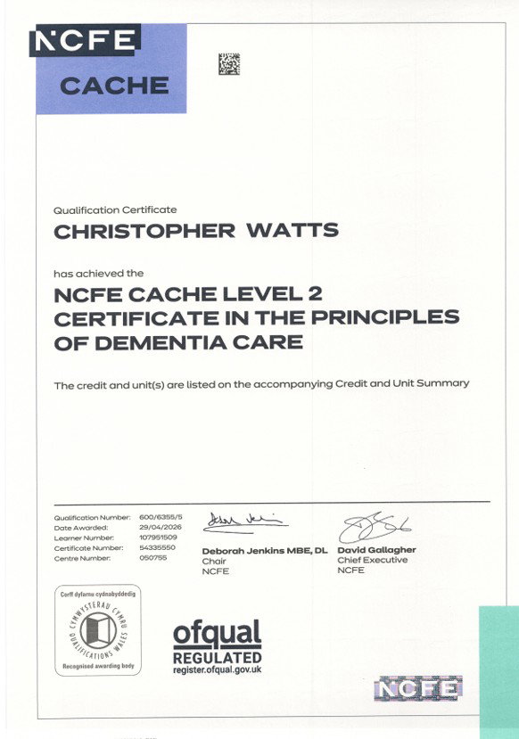 NCFE CACHE Level 2 Dementia Care Certificate