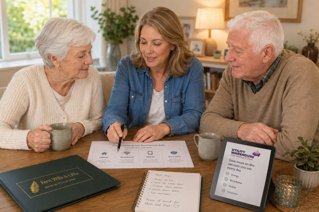 Family consolidating Bills daughter helping parents