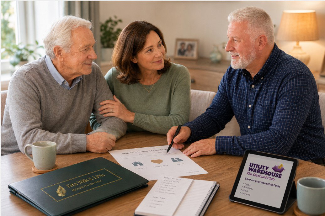 Family comparing household energy, broadband, mobile and insurance services.