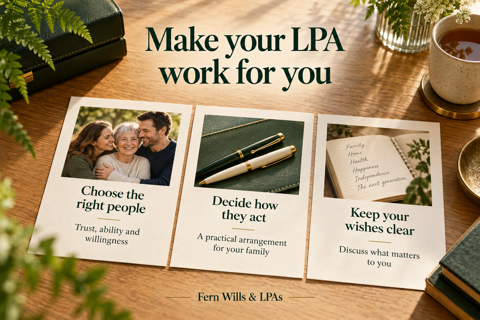 Three planning choices: choose trustworthy, capable and willing attorneys; decide how they should act; and discuss your wishes.