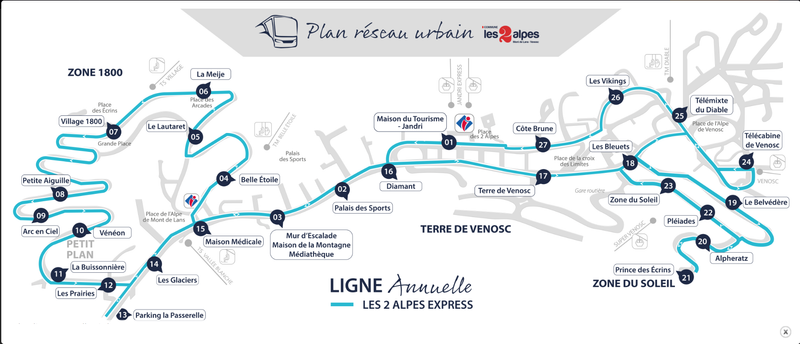 Plan des navettes Ligne Annuelle : LES 2 ALPES EXPRESS