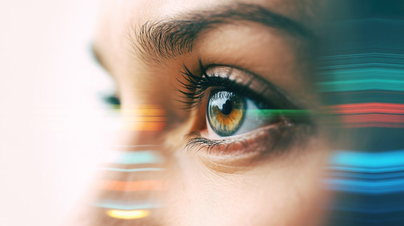 תמונה תקריב של עין מתבוננת על פנים של אשה