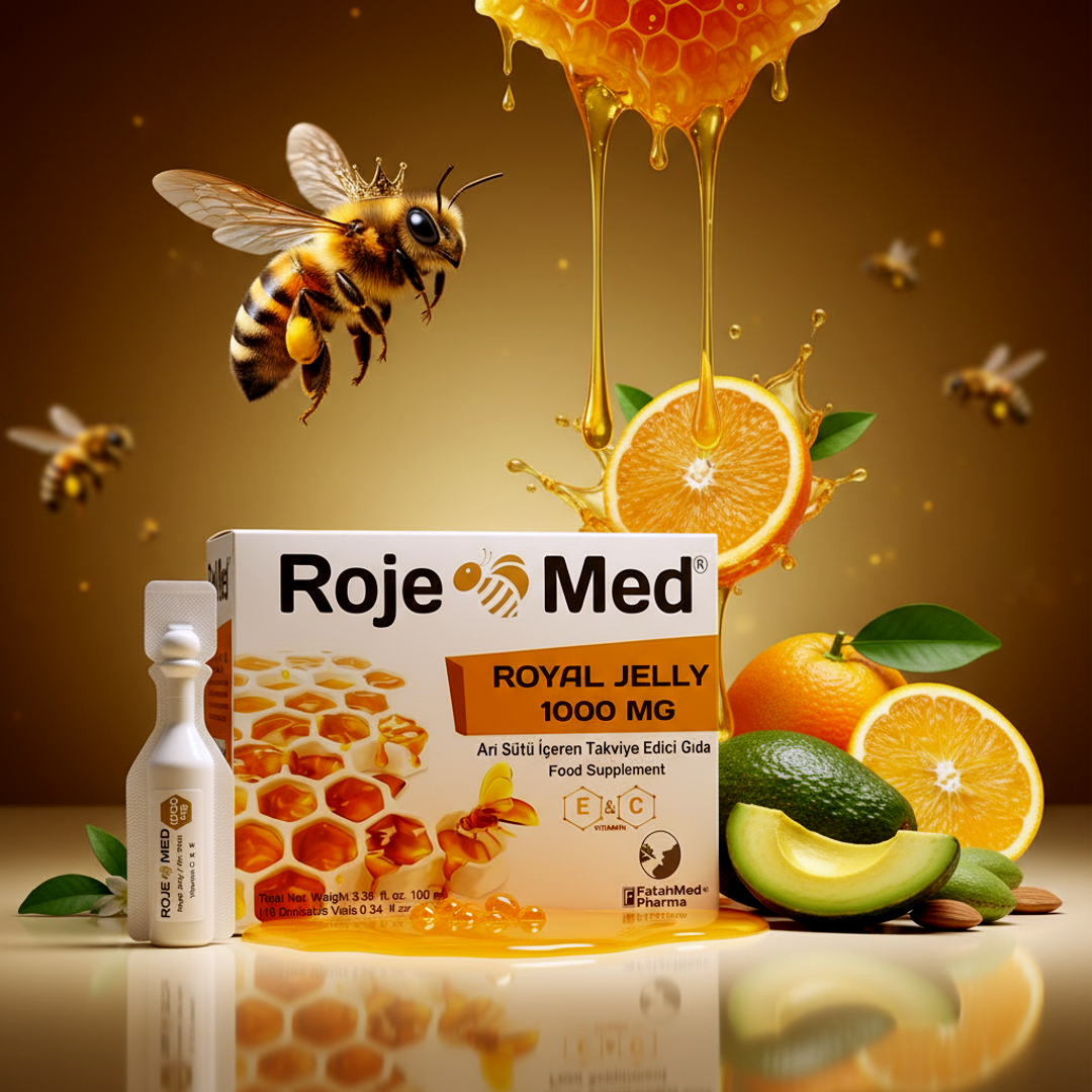 Roje Med Royal Jelly 1000 mg Arı Sütü Vücut Enerjisi ve Bağışıklık Desteği | Vitamins C E D | Fatahmed