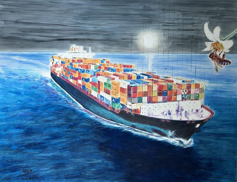 원치용_바다 위 꿀벌_145.5x112.5x3_2024 ChiYongWON_a honey bee on the sea_145.5x112.5x3_2024