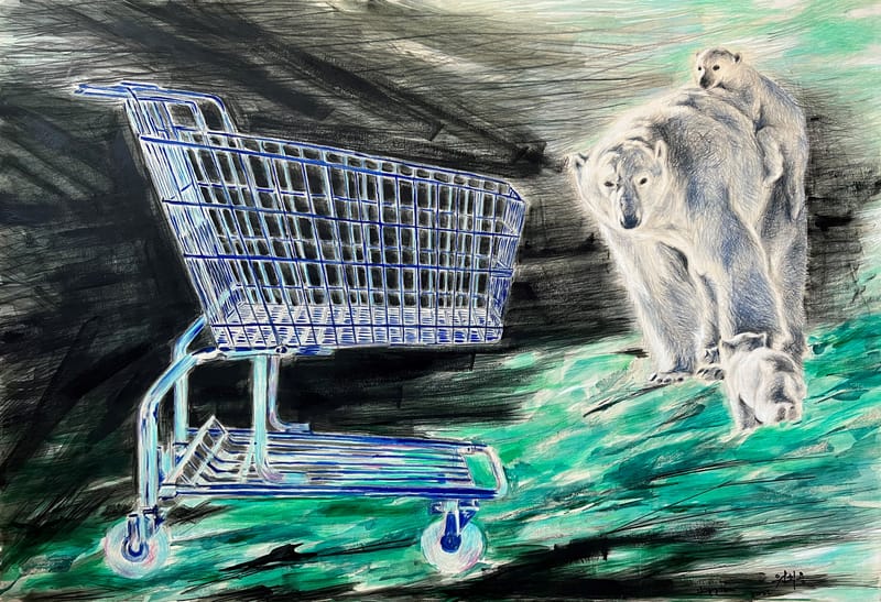 원치용_어미북극곰과 새끼들_117x80.5x3_2022 ChiYongWON_polar bear & cubs_117x80.5x3_2022
