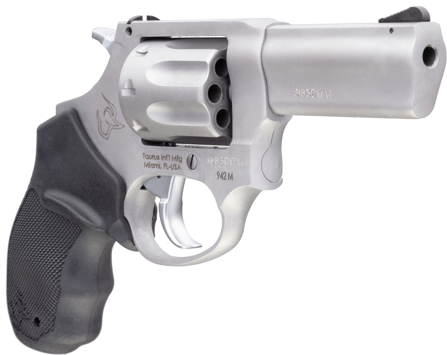 $434.96 Taurus 2-942M039 942 22 WMR 8rd 3" Barrel, Overall Matte Finish Stainless Steel & Finger Grooved Black Polymer Grip