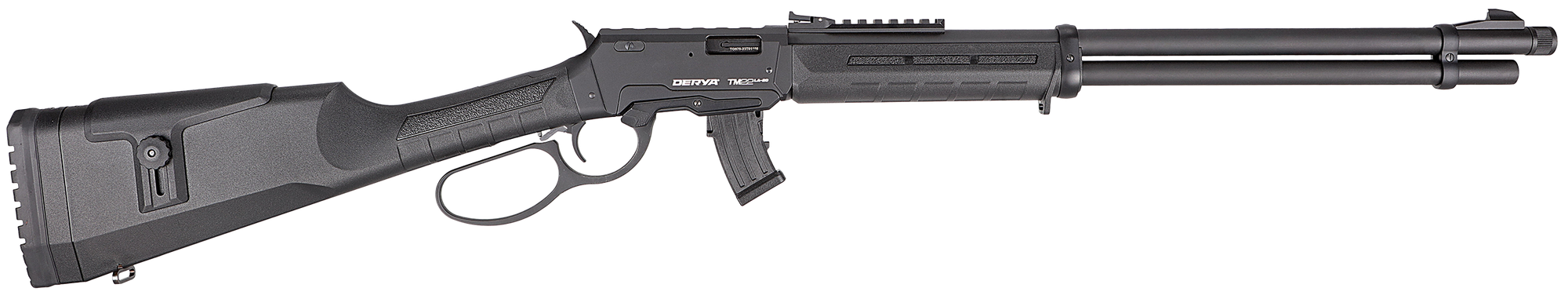 $399.00 cash price. Derya Firearms TM22.LEVER.20 TM22 Lever 22 LR 10+1 20" Black Threaded Barrel, Black Anodized Picatinny Rail Receiver, Black AG w/Extensions Polymer Buttstock