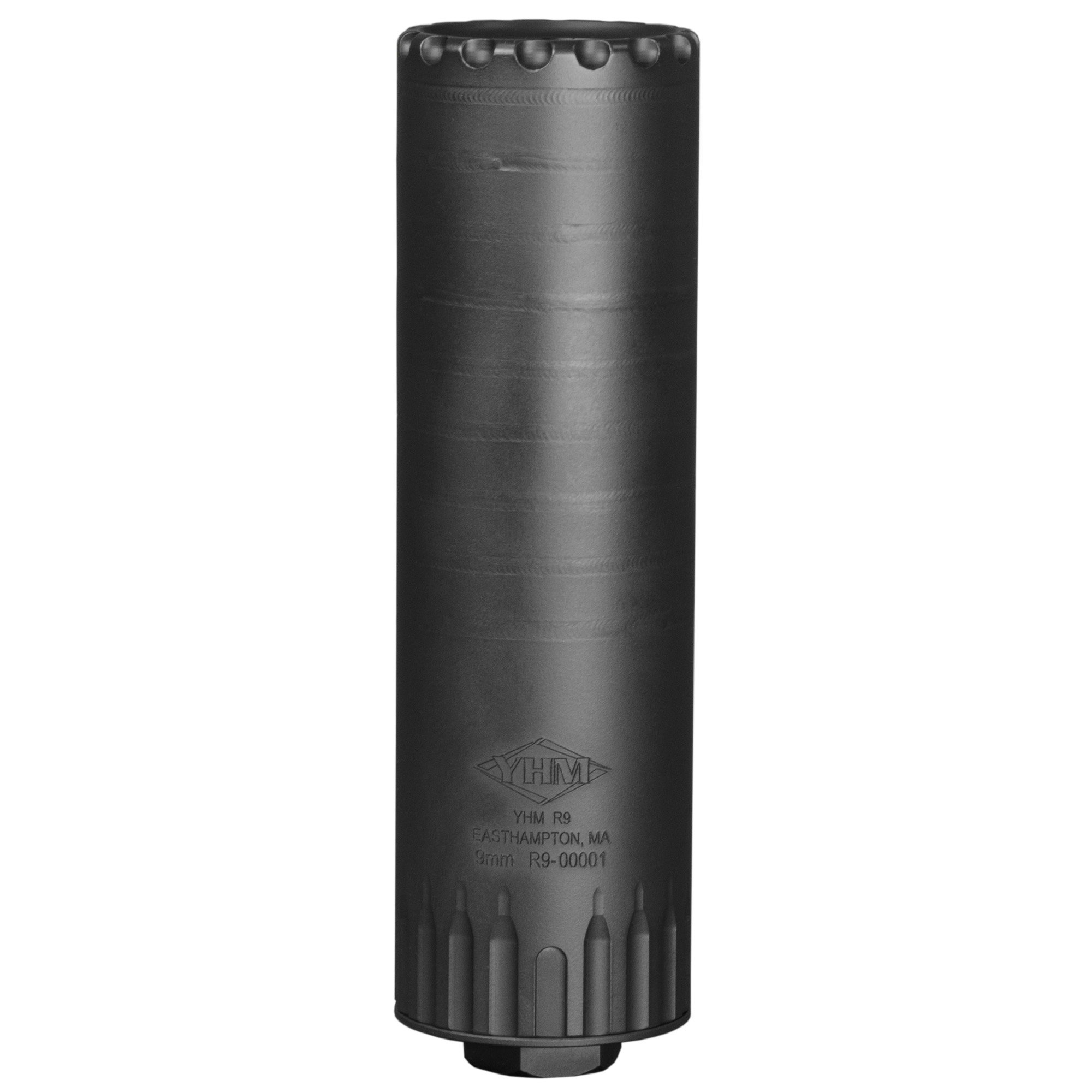 $509.00 cash price. Yankee Hill Machine Co, R9, Suppressor, 9MM, 5.2" Length, 1.562" Diameter, 17-4PH Stainless Steel Construction, Cerakote Finish, Black, Includes Universal Rifle Suppressor Mount (YHM-2145-28), 10.7oz