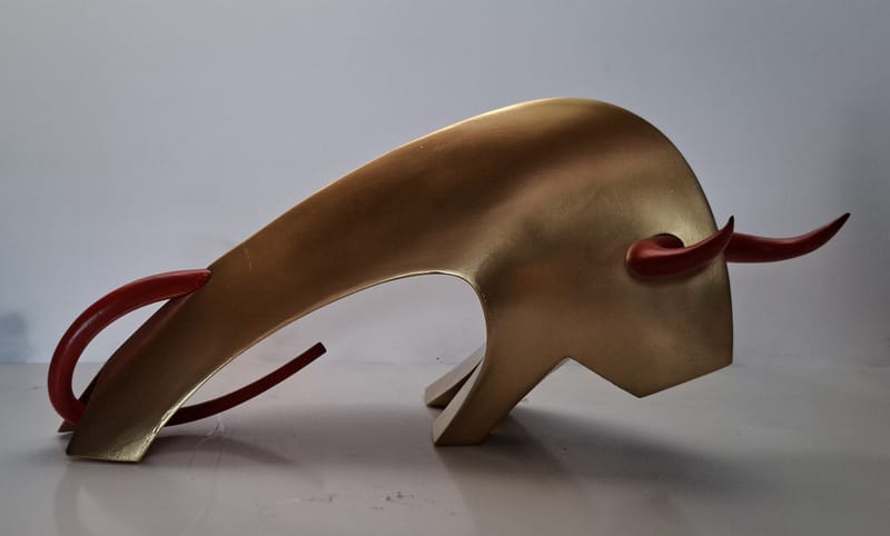 taureau 40cm courbe corne rouge 