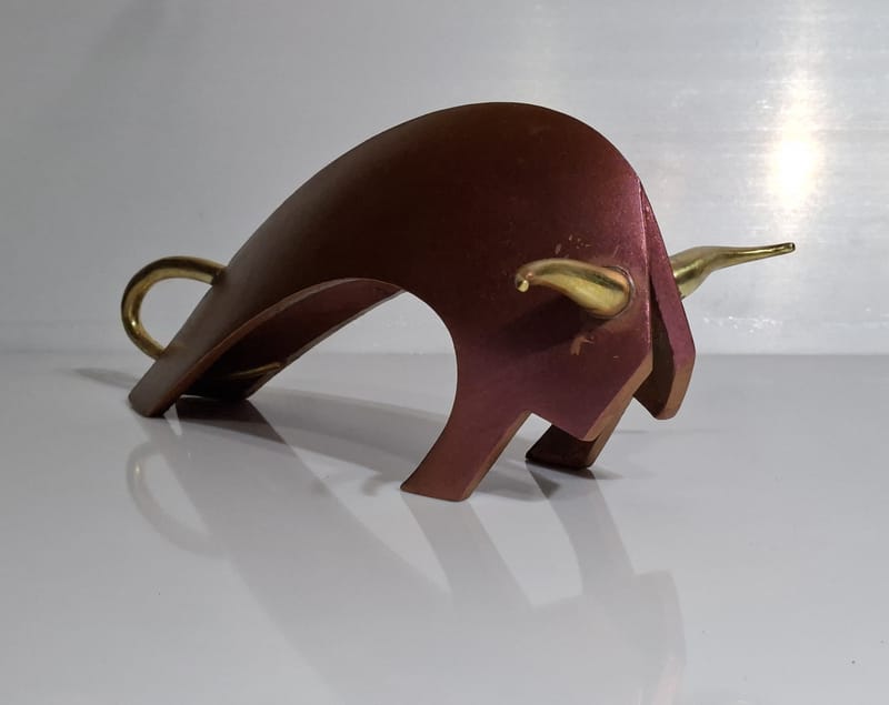 TAUREAU ALUMINIUM VERNIS MULTICOULEURS  CORNE BRONZE 