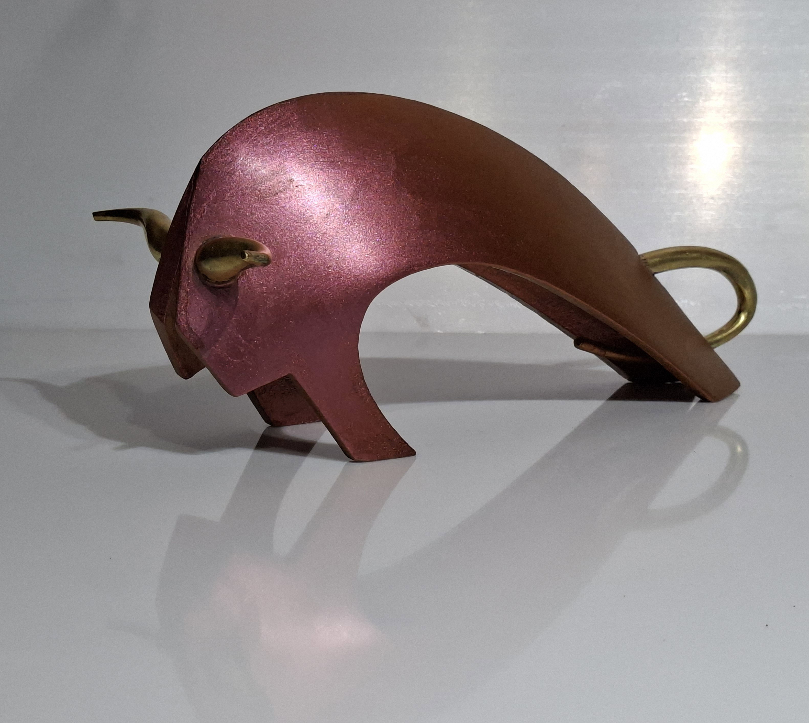 TAUREAU ALUMINIUM VERNIS MULTICOULEURS  CORNE BRONZE 