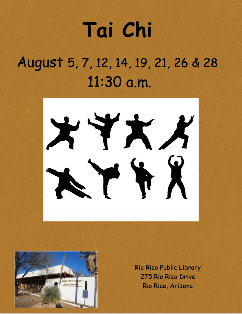 Tai Chi: Aug 5, 7, 12, 14, 19, 21, 26, & 28