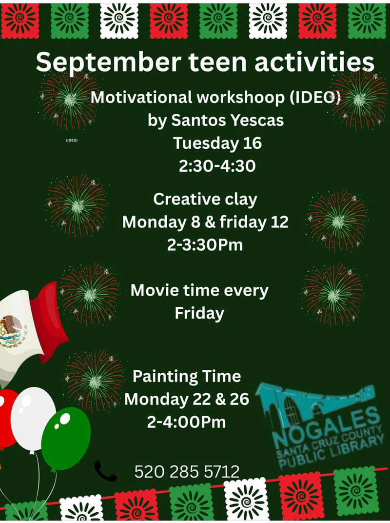 September Teen's Calendar of Events