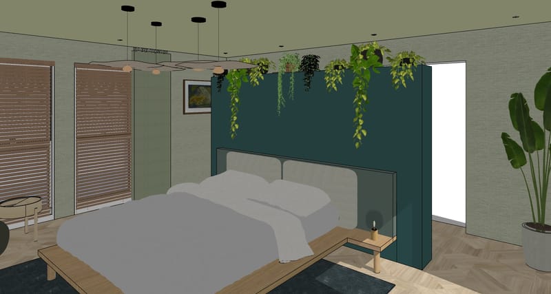 Een tuingerichte slaapkamer waarbij buiten echt binnen lijkt te komen