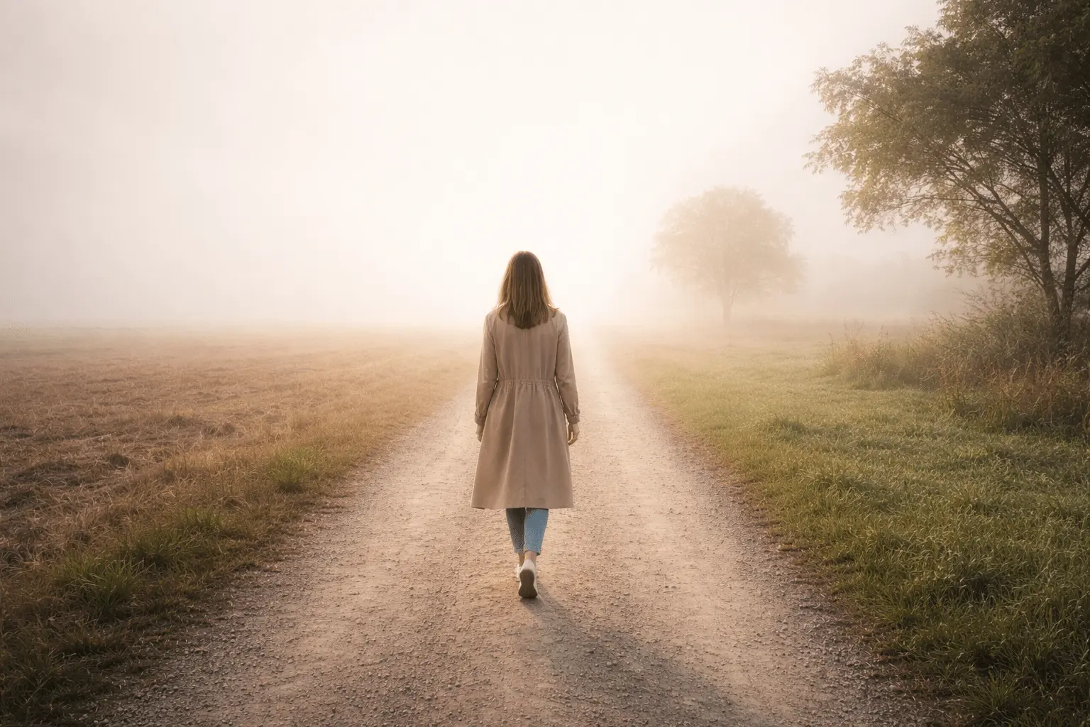 Elengedést jelképező út a horizont felé, csendes továbblépés és belső felszabadulás