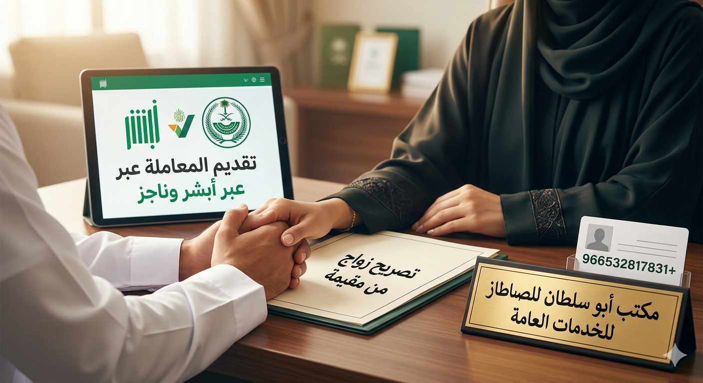 تصريح زواج من مقيمة - تقديم أبشر وناجز - مكتب أبو سلطان للخدمات العامة
