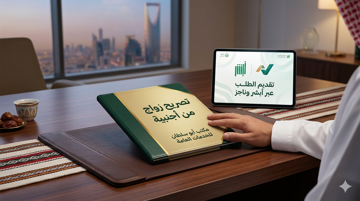 تصريح زواج من أجنبية - تقديم أبشر وناجز - مكتب أبو سلطان للخدمات العامة